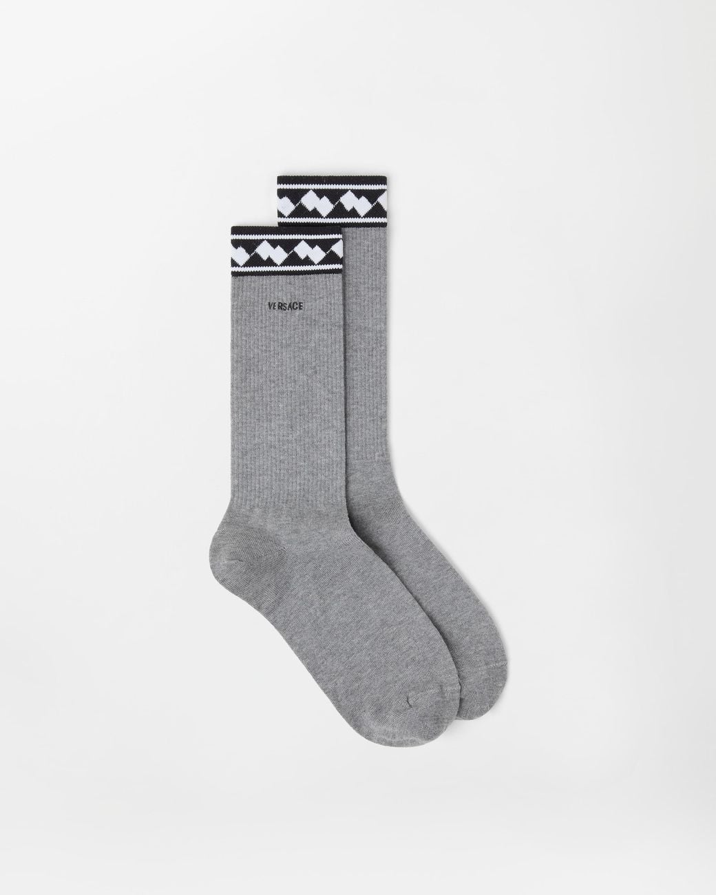 Versace Gray Embroidered-Logo Cotton Ribbed Socks for men