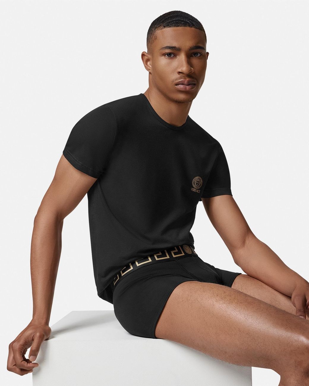 Versace Black Lot De Deux Boxers Adhérents À Bordure Greca for men