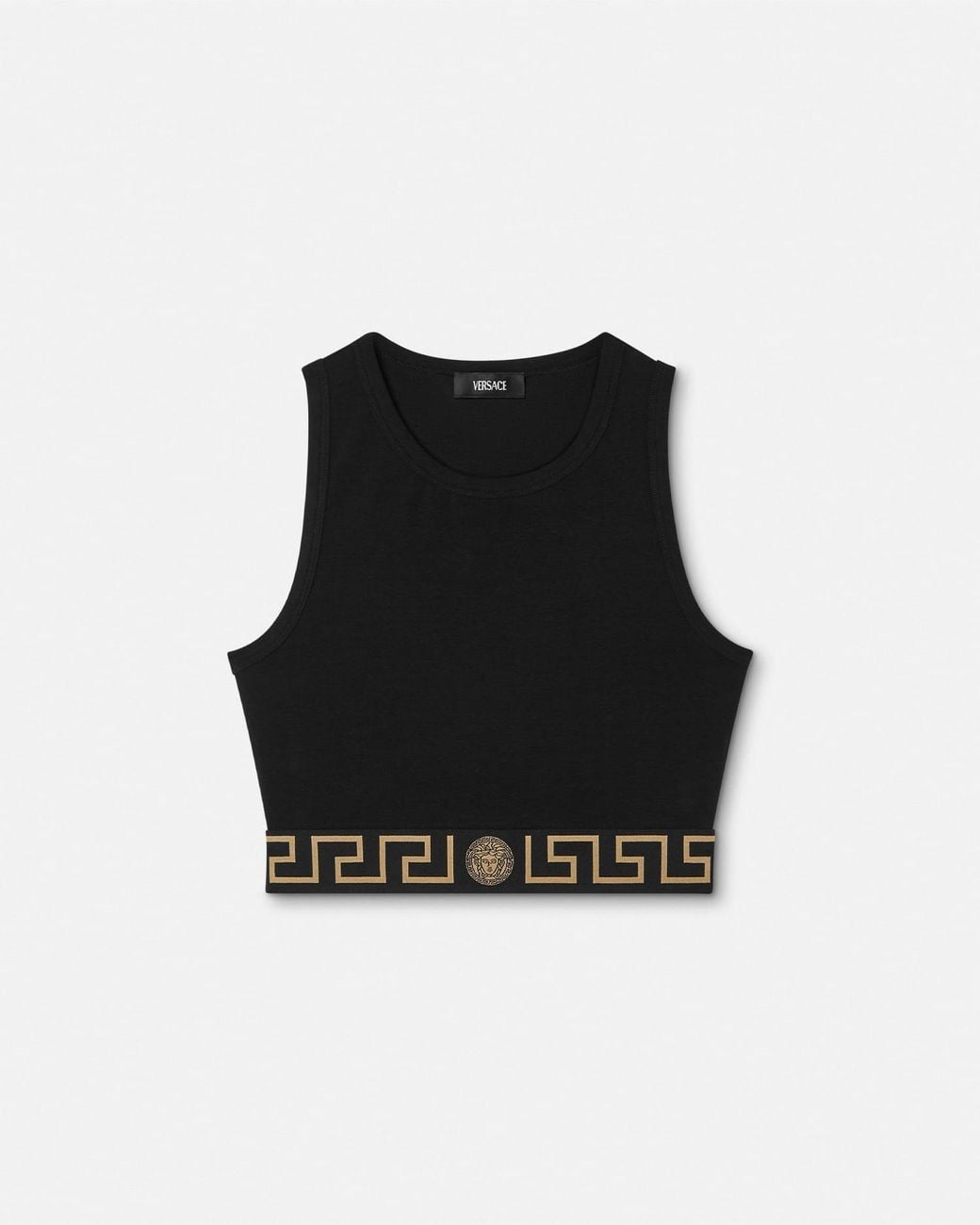 Crop Top De Punto De Algodón En Jacquard Versace de color Black