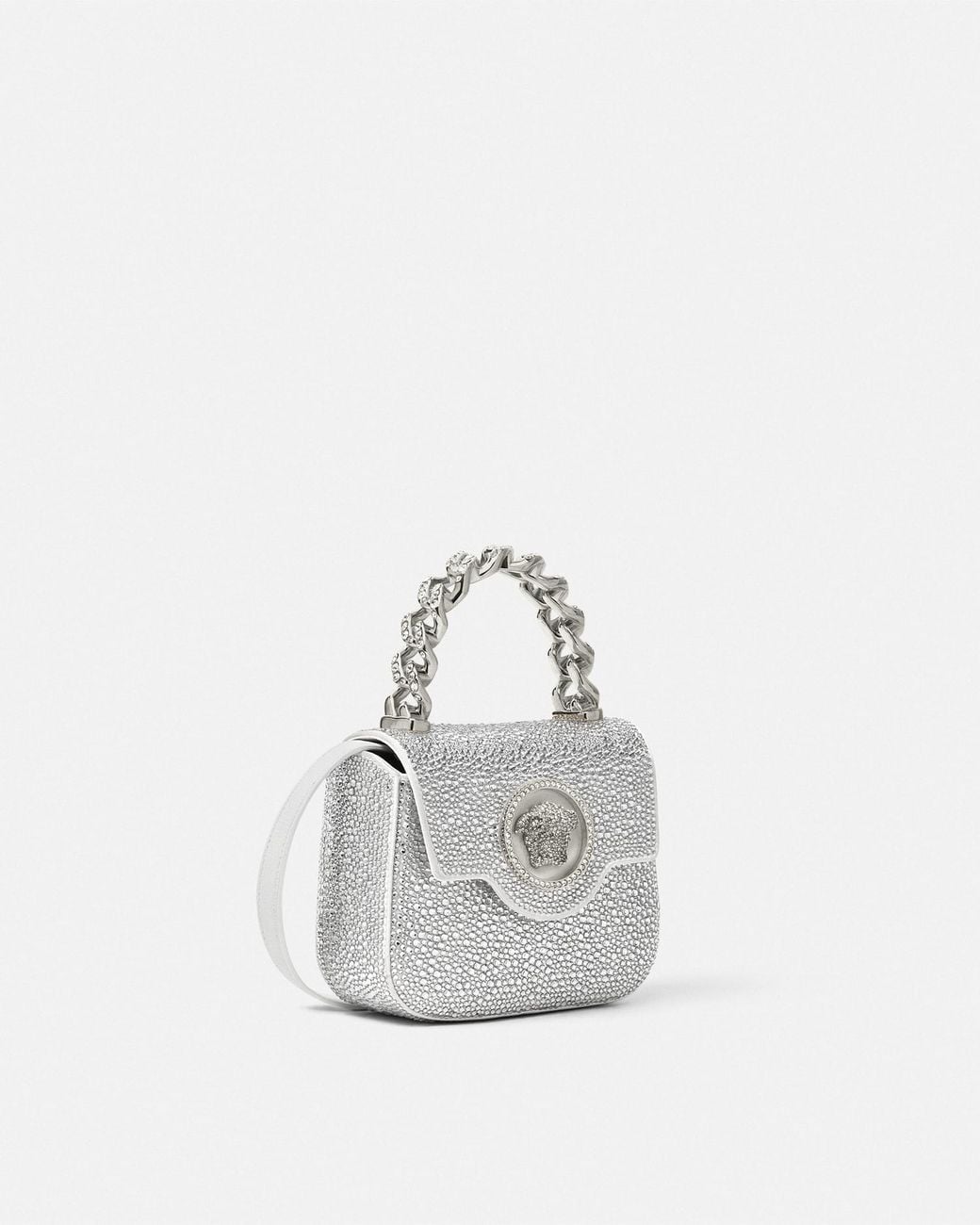 Versace White La Medusa Embellished Satin Mini Bag