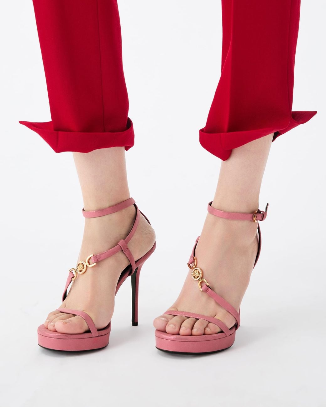 Versace Pink Medusa '95 Embellished Leather Sandals 115 Mm