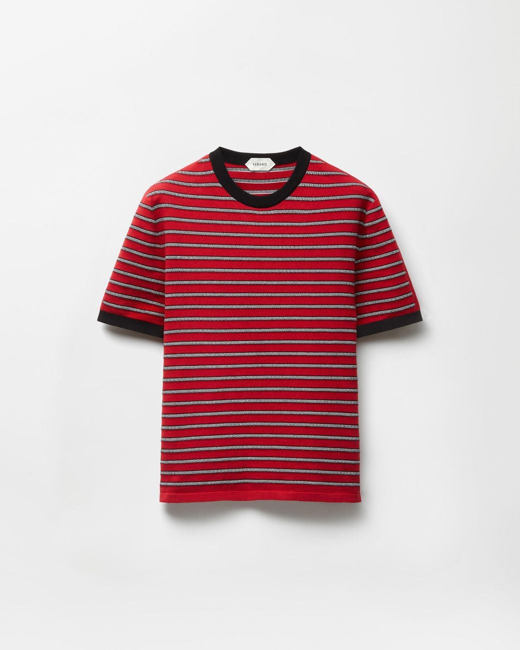 Versace Red Jacquard Cotton-Blend Knit T-Shirt for men