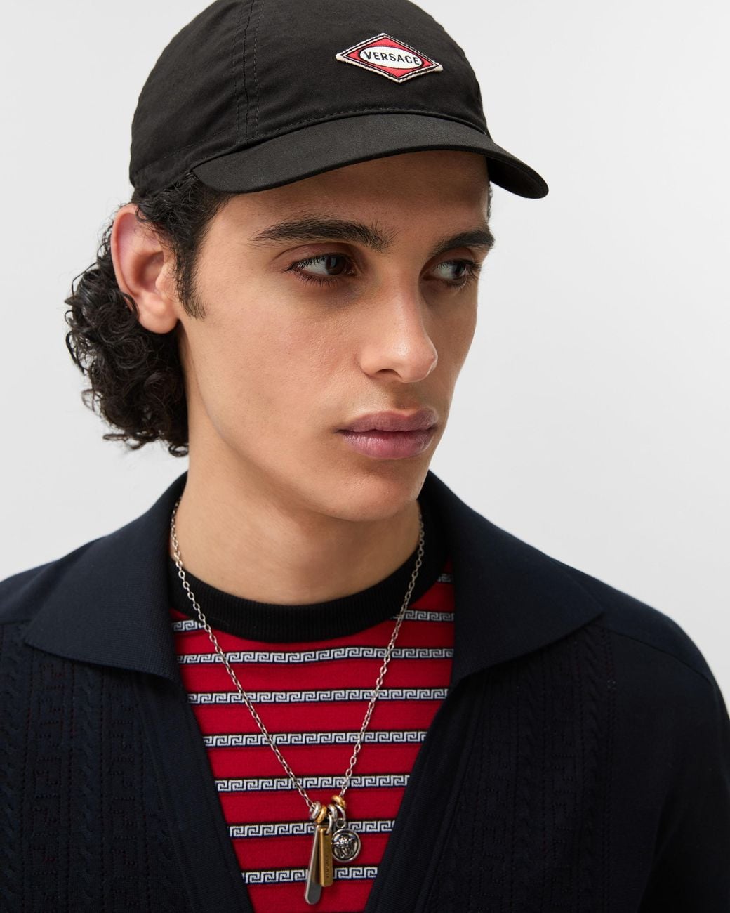 Versace Black Embroidered Canvas Cycling Cap