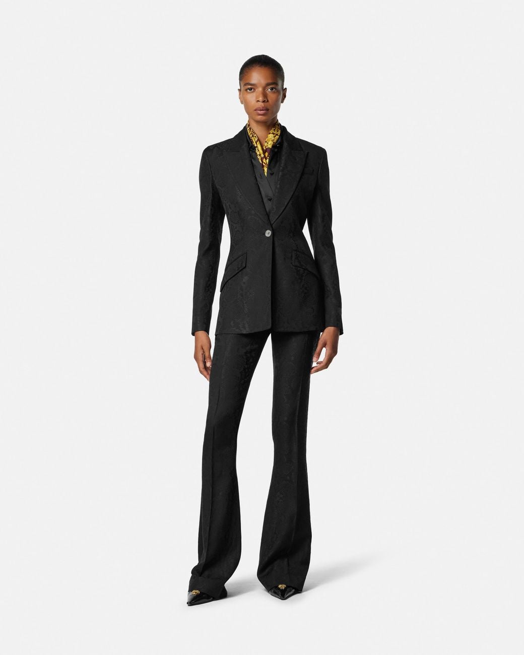 Versace Black Python-Jacquard Wool-Blend Pants