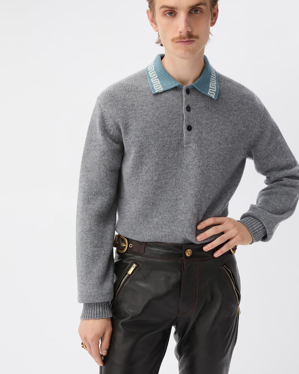 Versace Gray Wool & Cashmere Knit Sweater for men