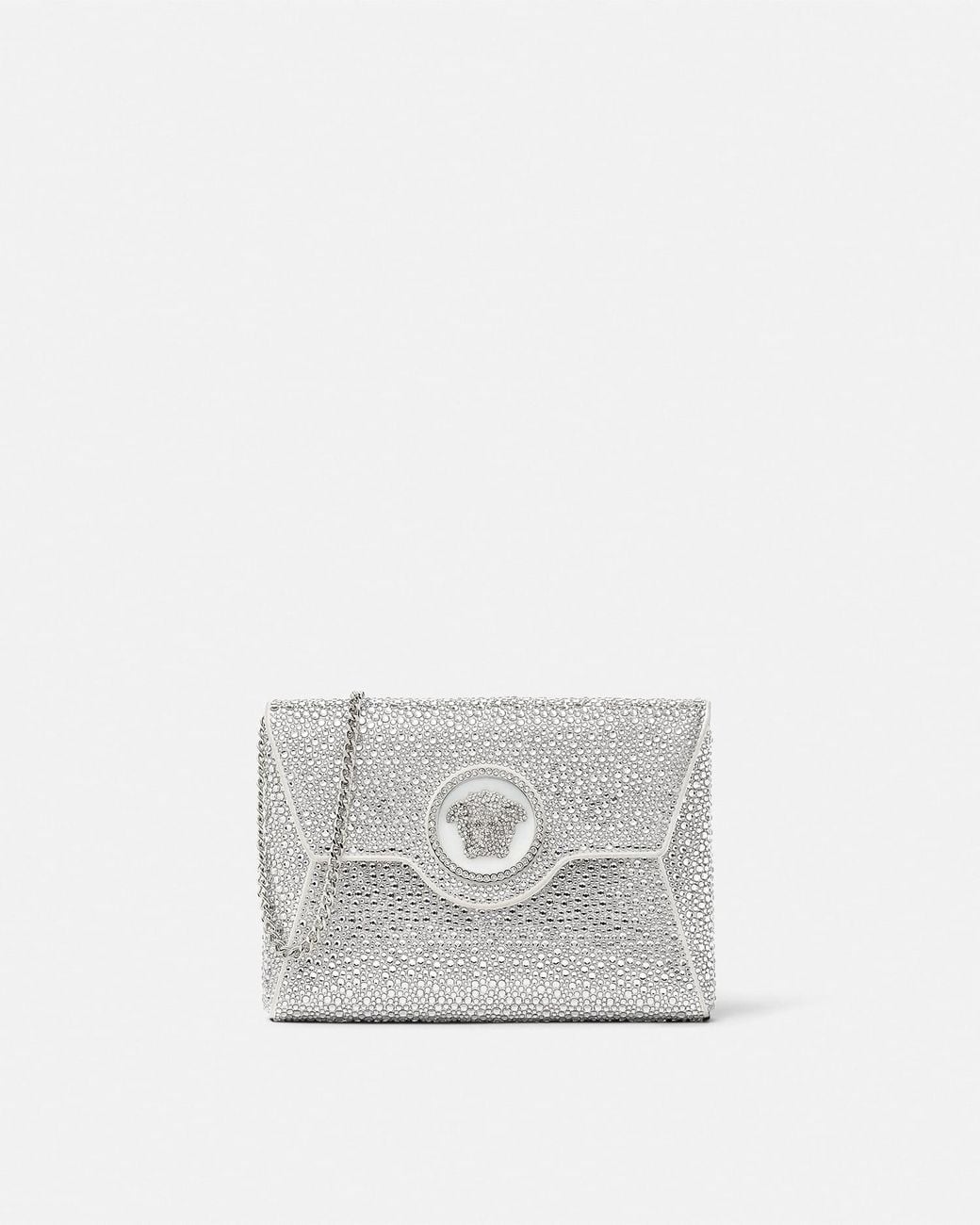 Versace White La Medusa Embellished Satin Clutch