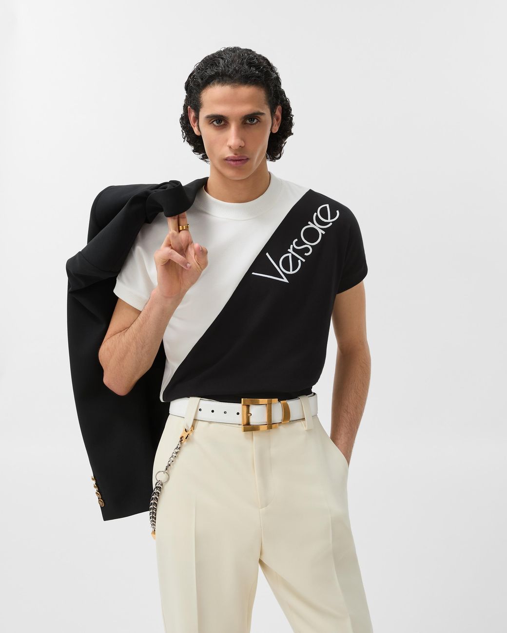 Versace Black Embroidered-Logo Stretch Cotton-Jersey Slim T-Shirt for men