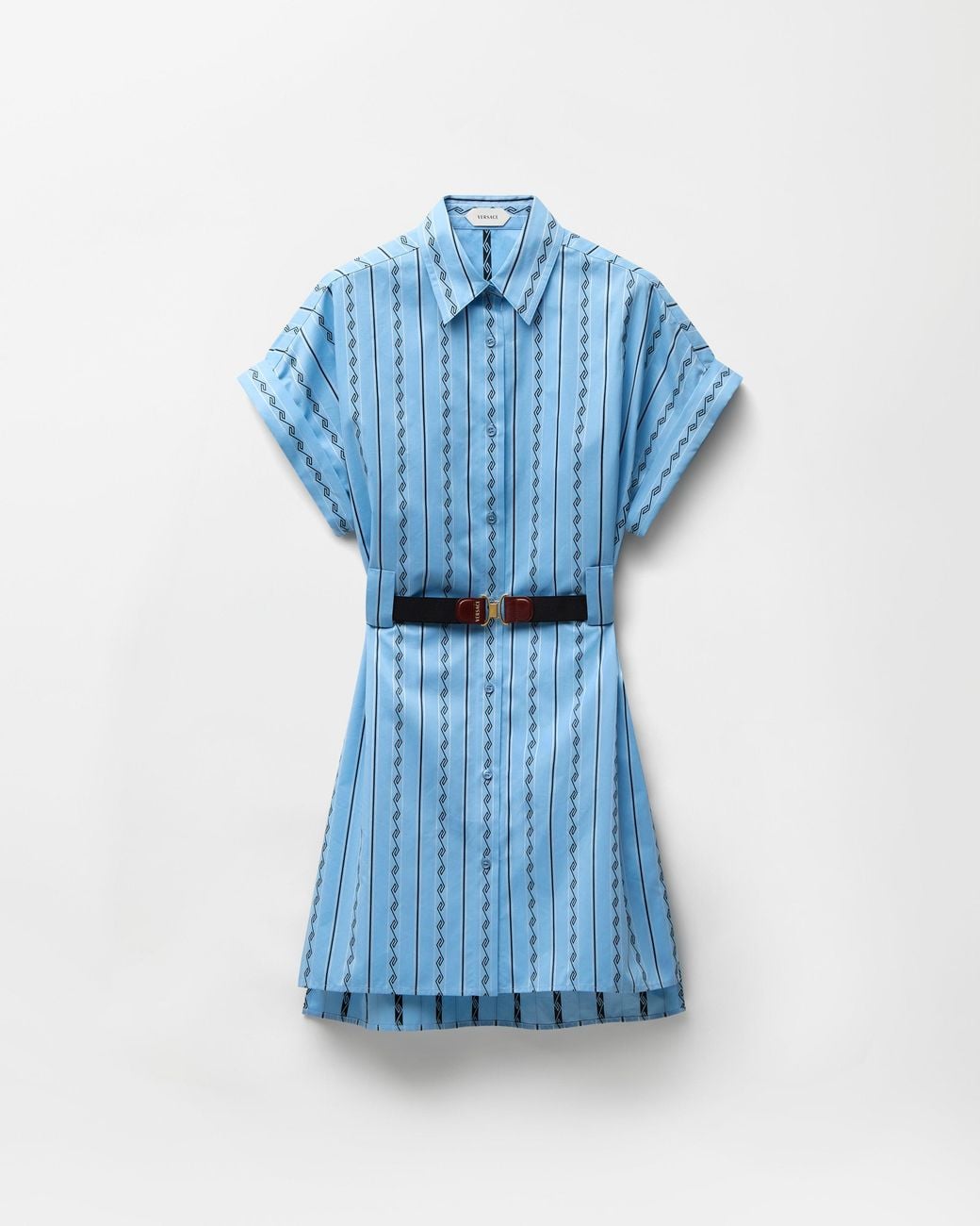 Versace Blue Jacquard Cotton-Silk Mini Dress