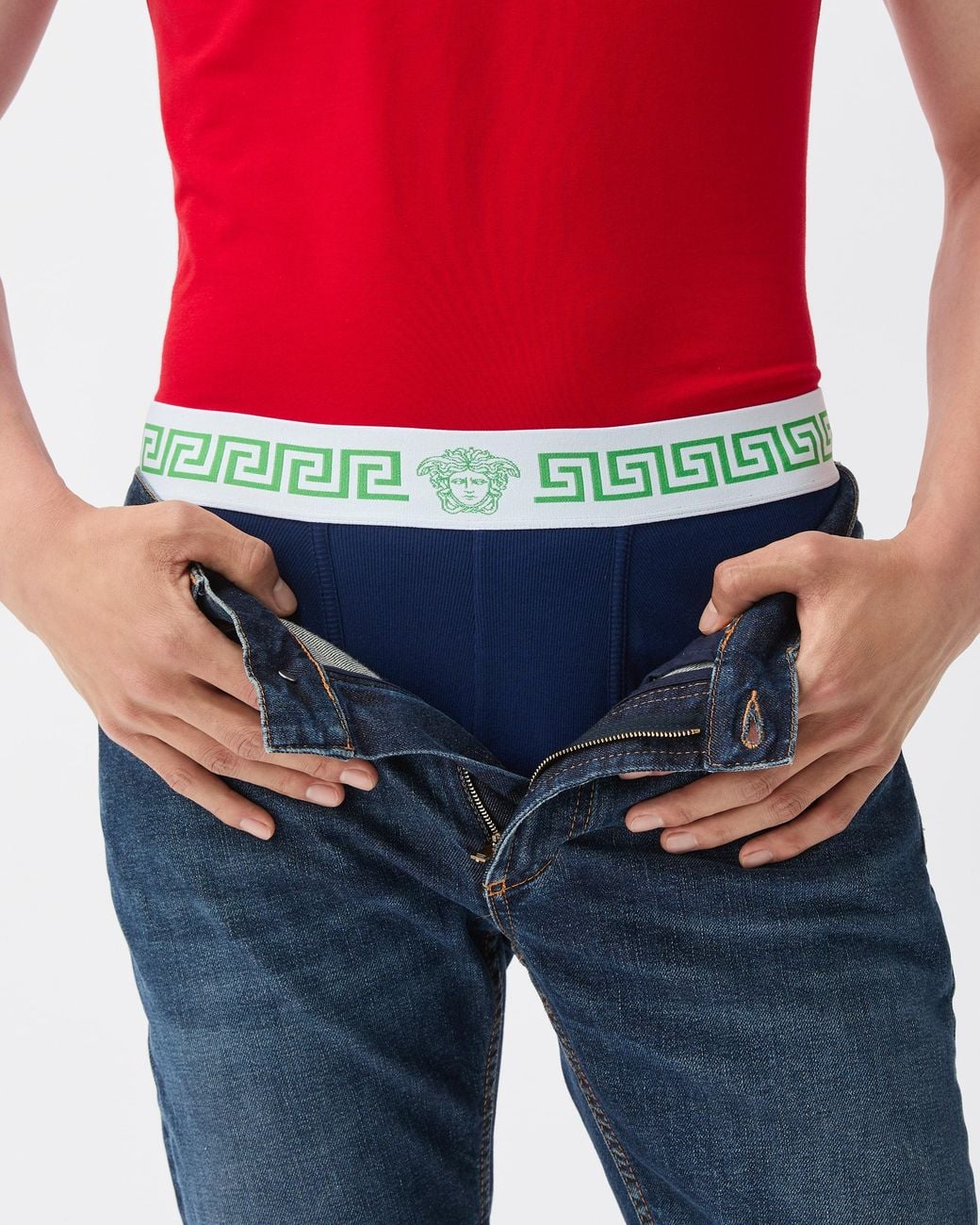 Versace Blue Ribbed Cotton-Jersey Trunks for men