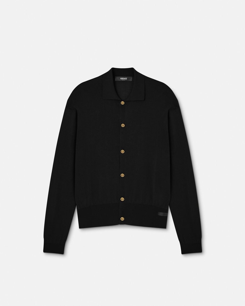 Versace Black Silk-Cotton Knit Polo Cardigan for men