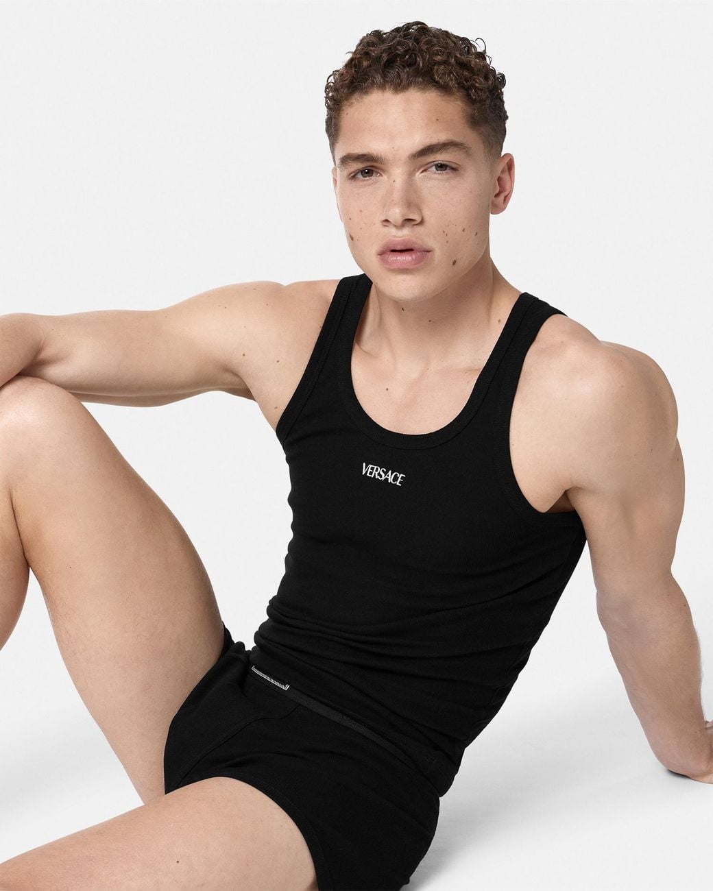 Versace Black Logo Cotton Tank Top for men