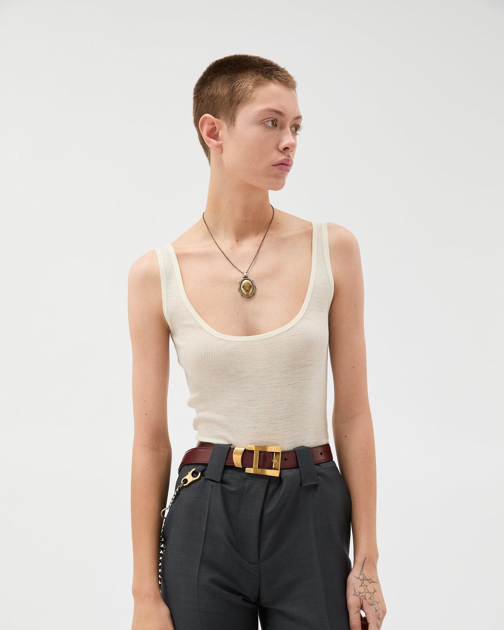 Versace White Embroidered Ribbed Wool Tank Top