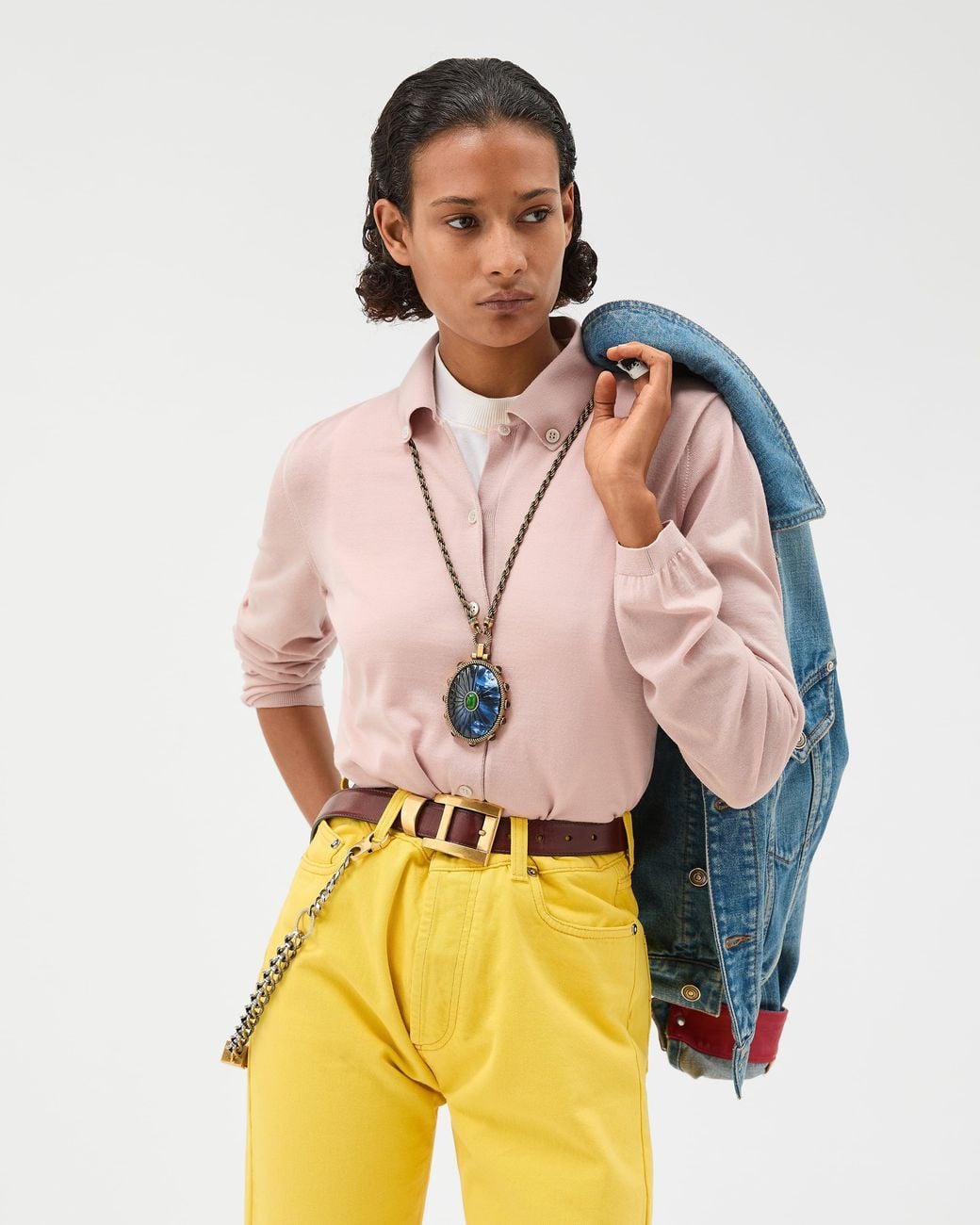 Versace Pink Embroidered Wool Knit Cardigan