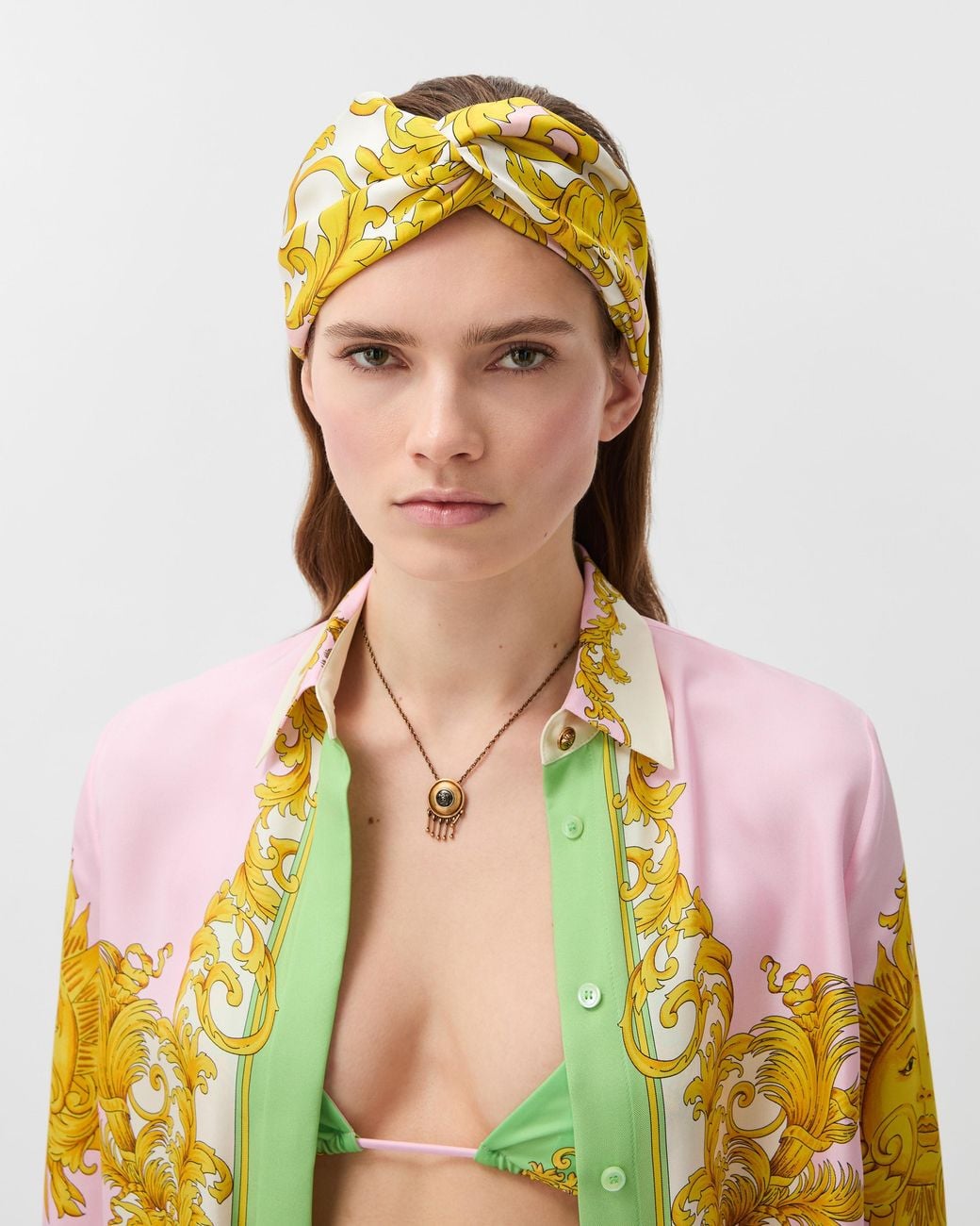 Versace Metallic Printed Silk Twill Headband