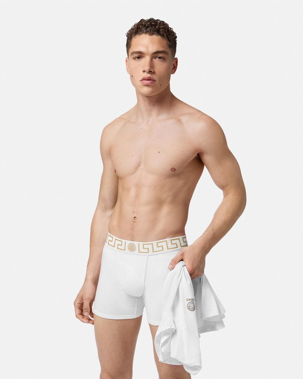 Versace White Boxer Long À Bordure Greca for men