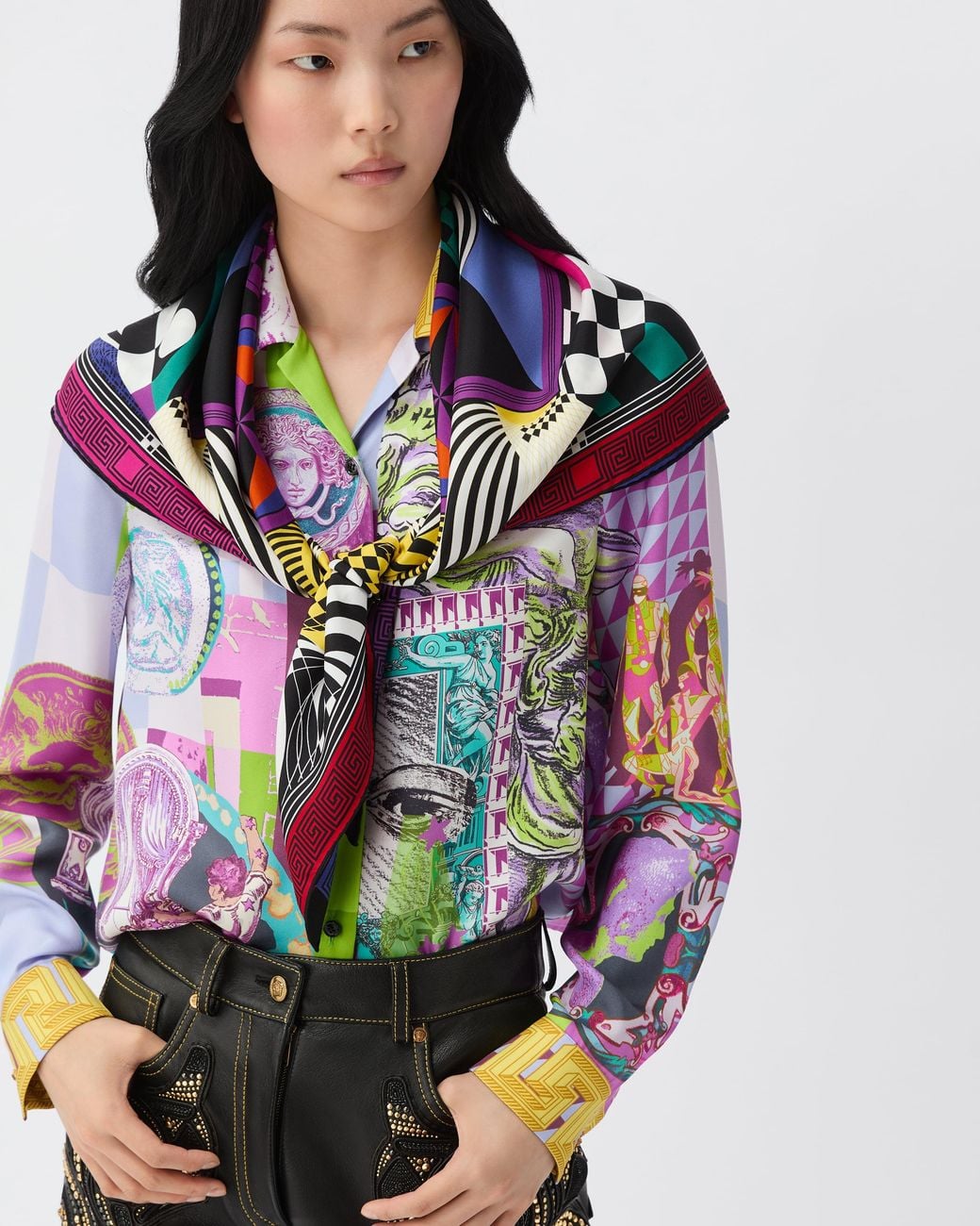 Versace Blue Printed Silk Twill Scarf 90 Cm