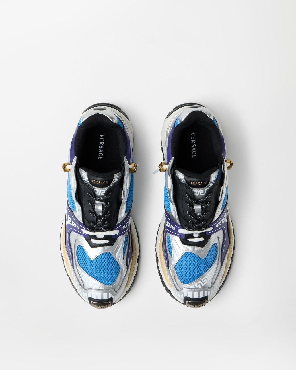 Versace Blue Icaro Metallic Leather Sneakers for men