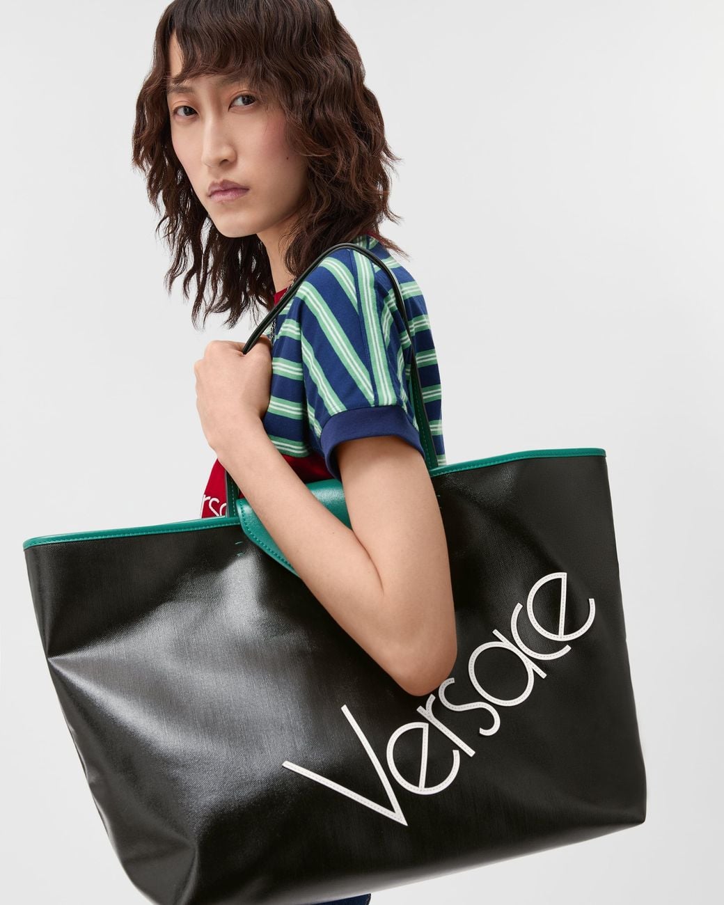 Versace Black Severine Large Coated Canvas Tote