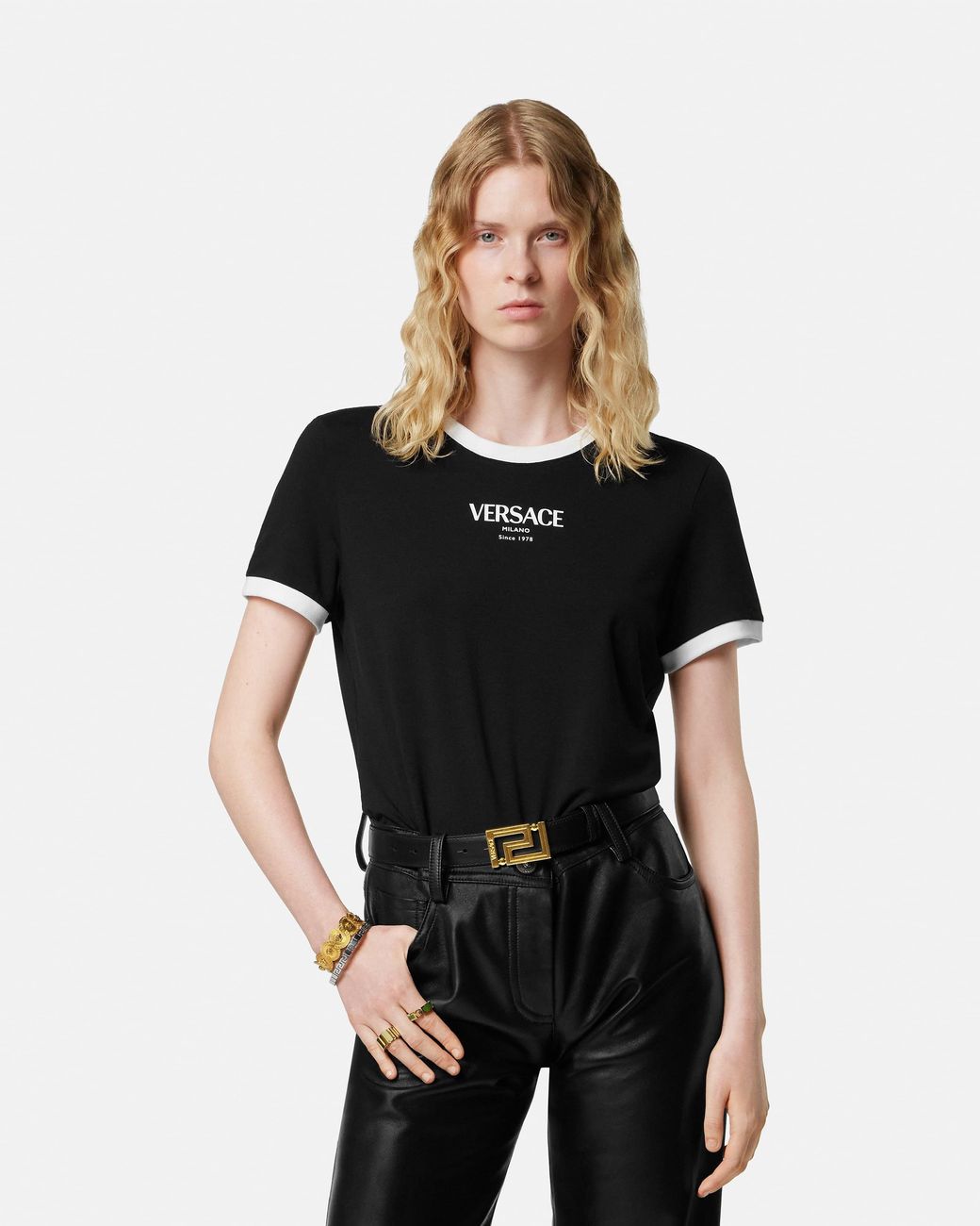 Versace Black Stretch Viscose-Jersey T-Shirt