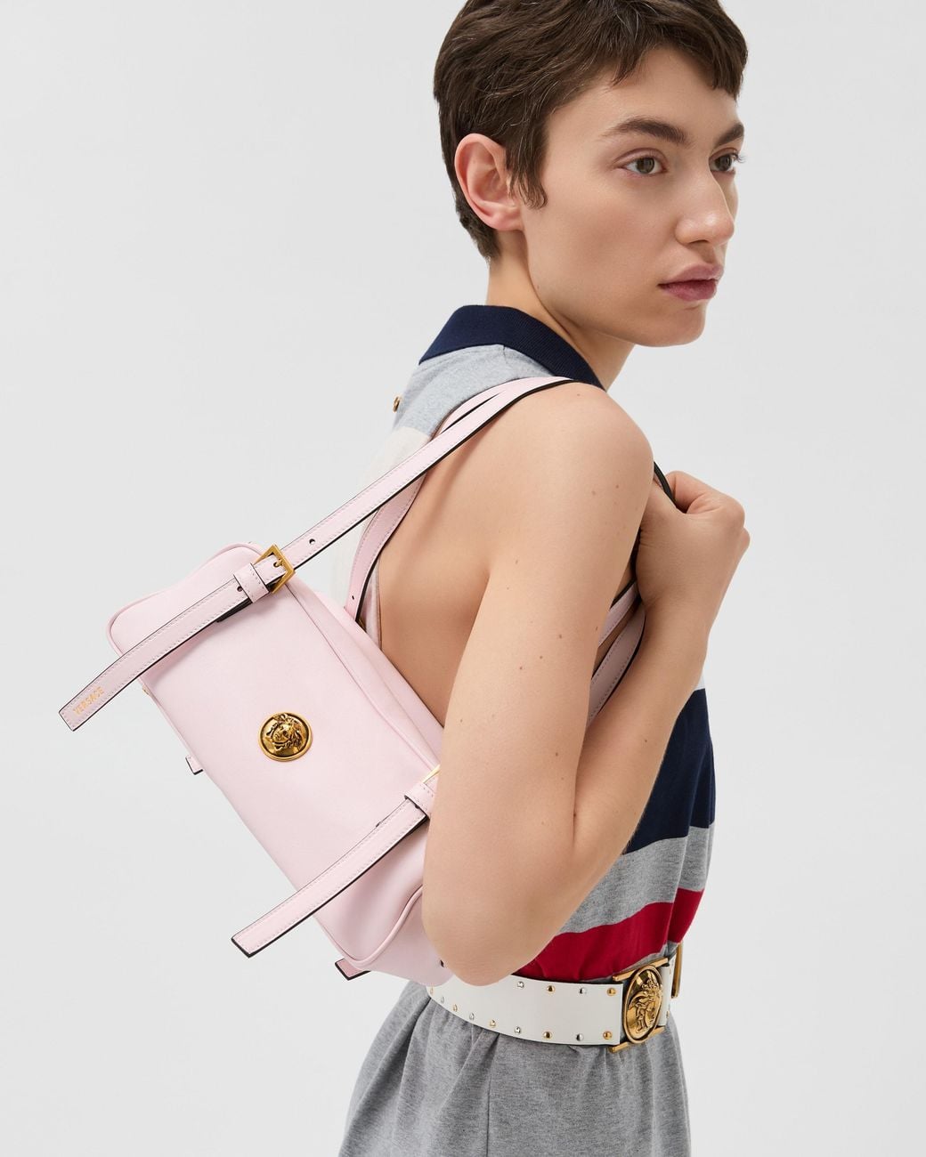 Versace Pink Emblème Nappa Bowling Bag