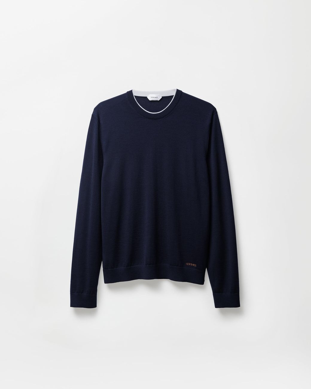 Versace Blue Embroidered Wool Knit Crewneck Sweater for men