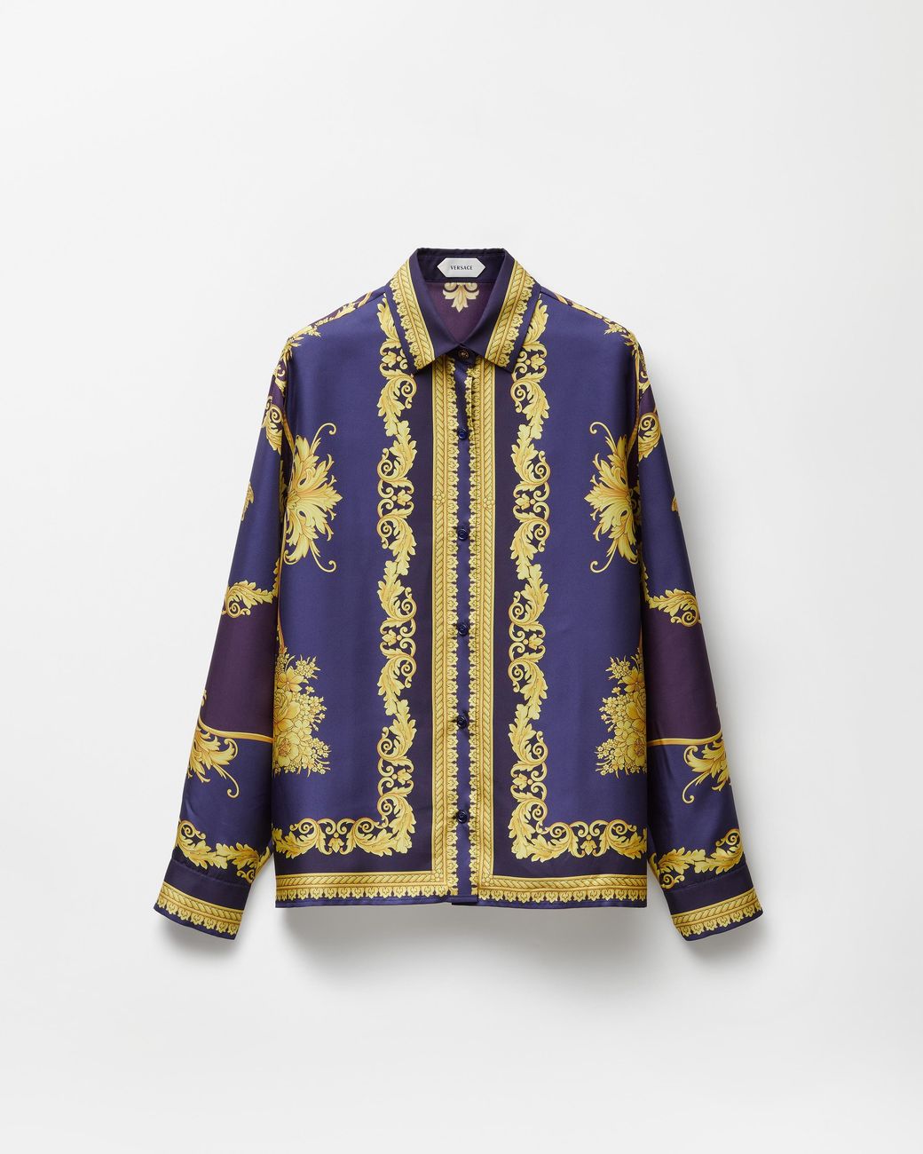 Versace Blue Printed Silk Twill Shirt