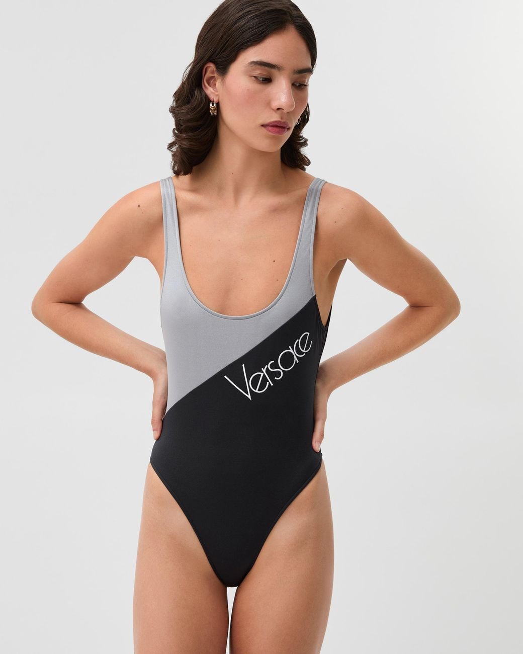 Versace White Embroidered-Logo One-Piece Swimsuit