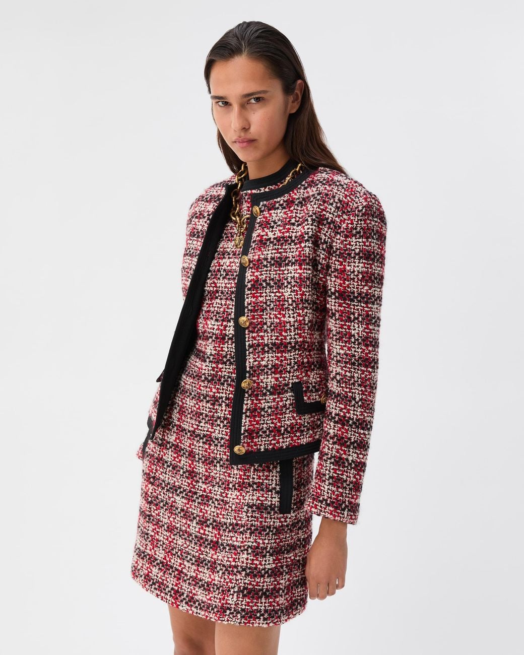 Versace Red Tweed Cardigan Jacket