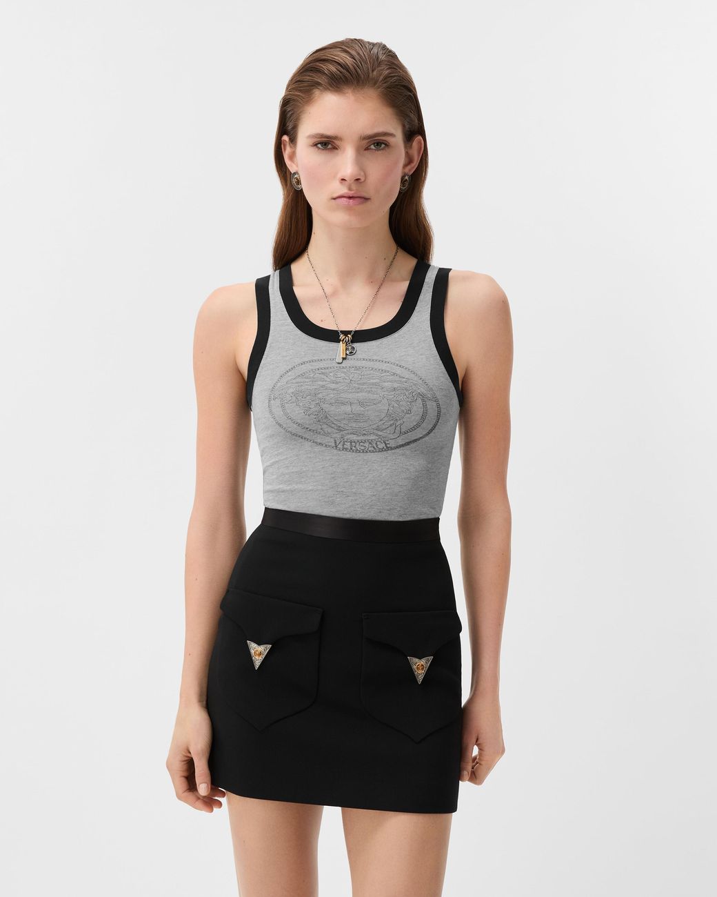 Versace Gray Printed Cotton-Jersey Tank Top