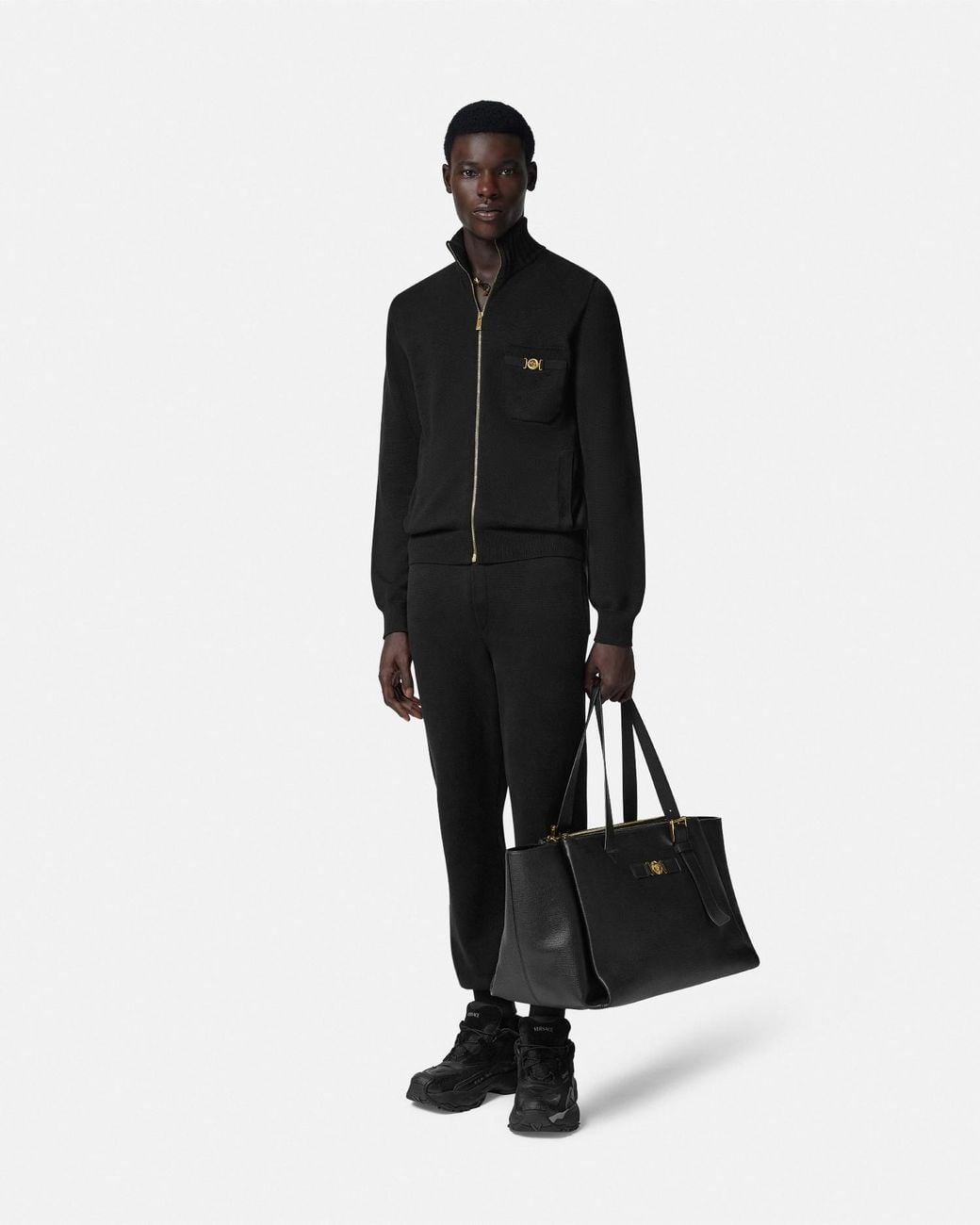 Versace Black Pull Zippé En Cachemire Mélangé for men