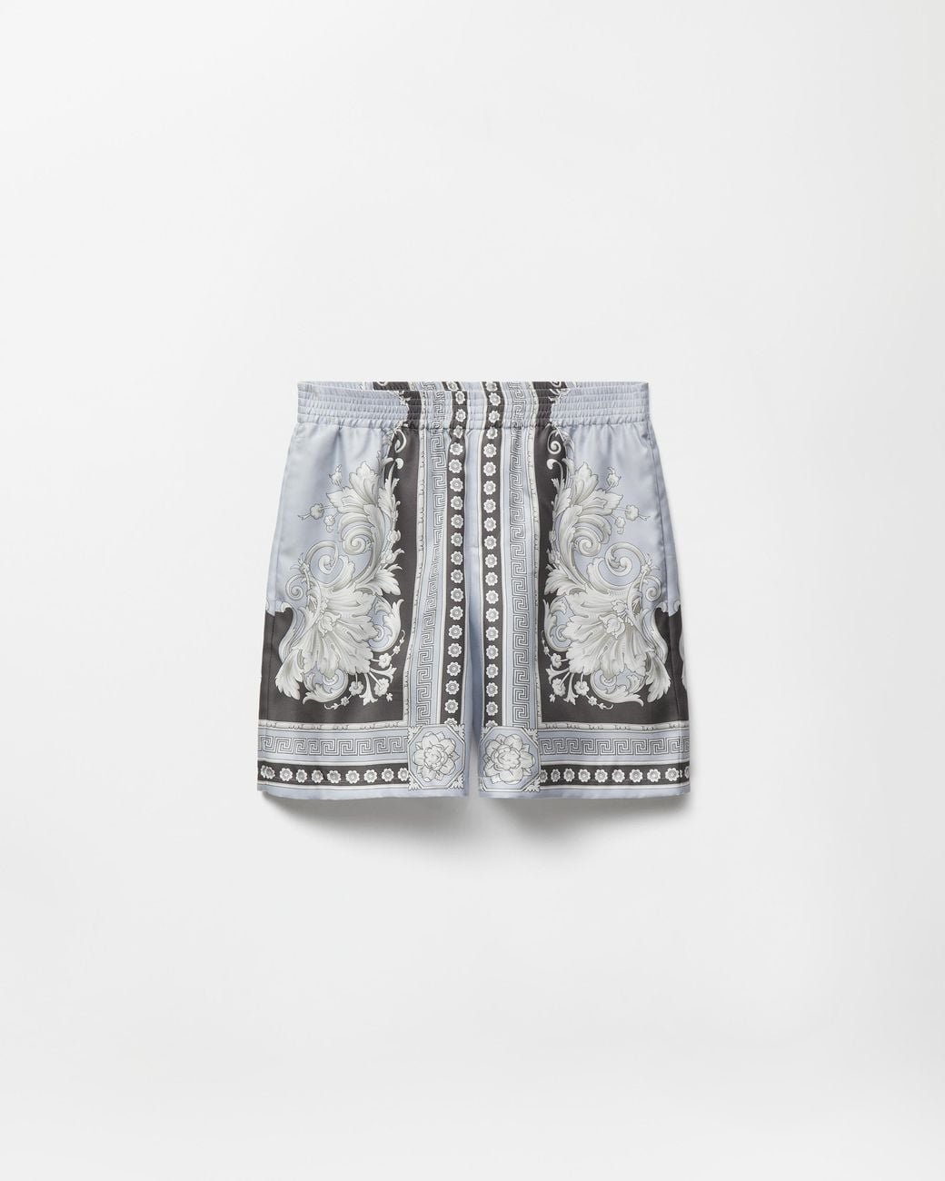 Versace Gray Printed Silk Twill Shorts for men