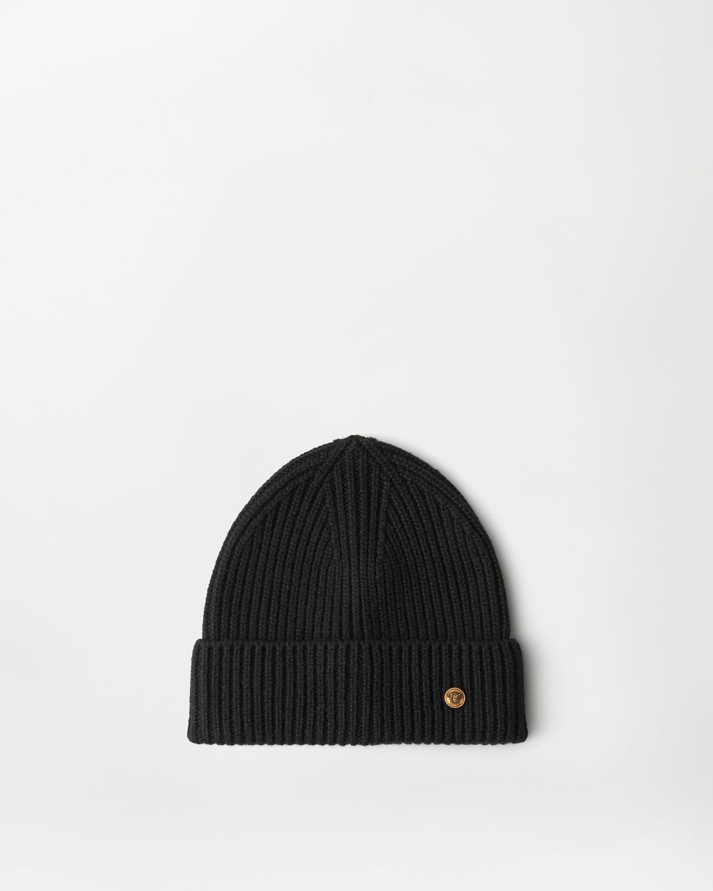 Versace Black Ribbed Wool Knit Beanie