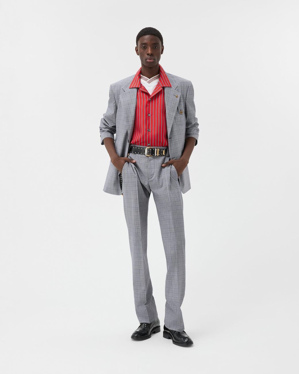 Versace Gray Prince Of Wales Wool Pants for men