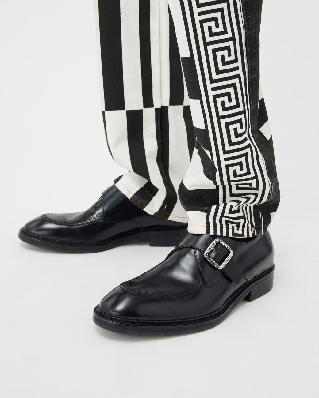 Versace White Primo Leather Monkstraps for men