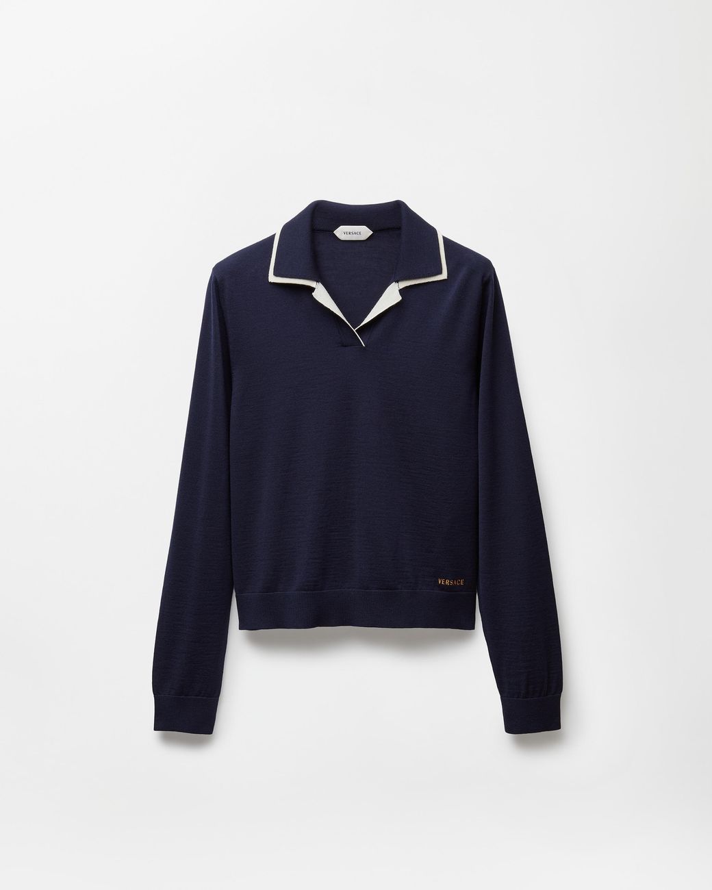 Versace Blue Wool Knit Polo Sweater