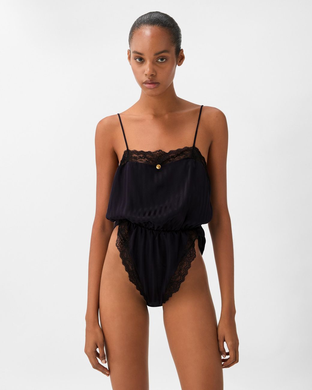 Versace Black Lace-Trim Jacquard Silk Body