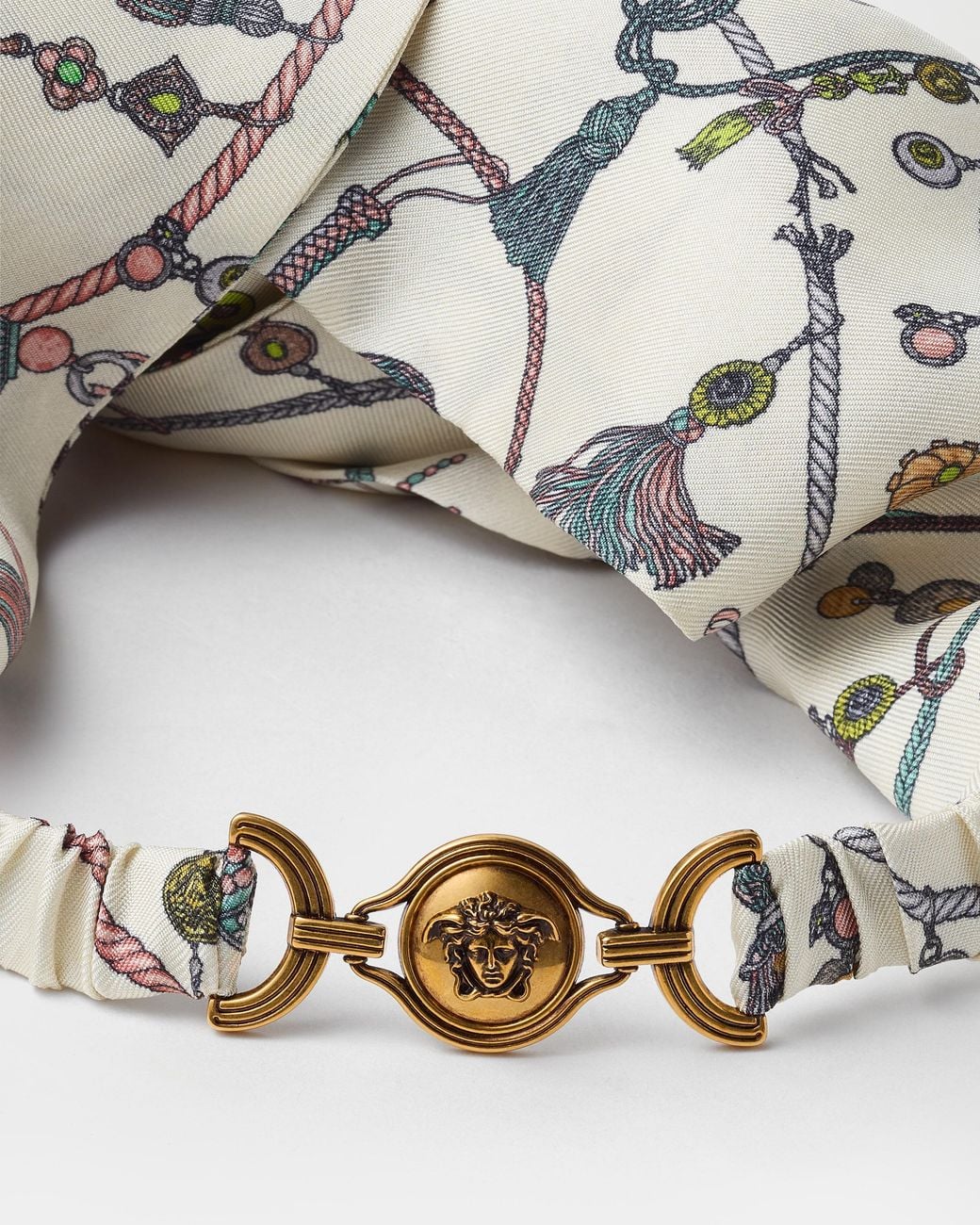 Versace White Printed Silk Twill Headband
