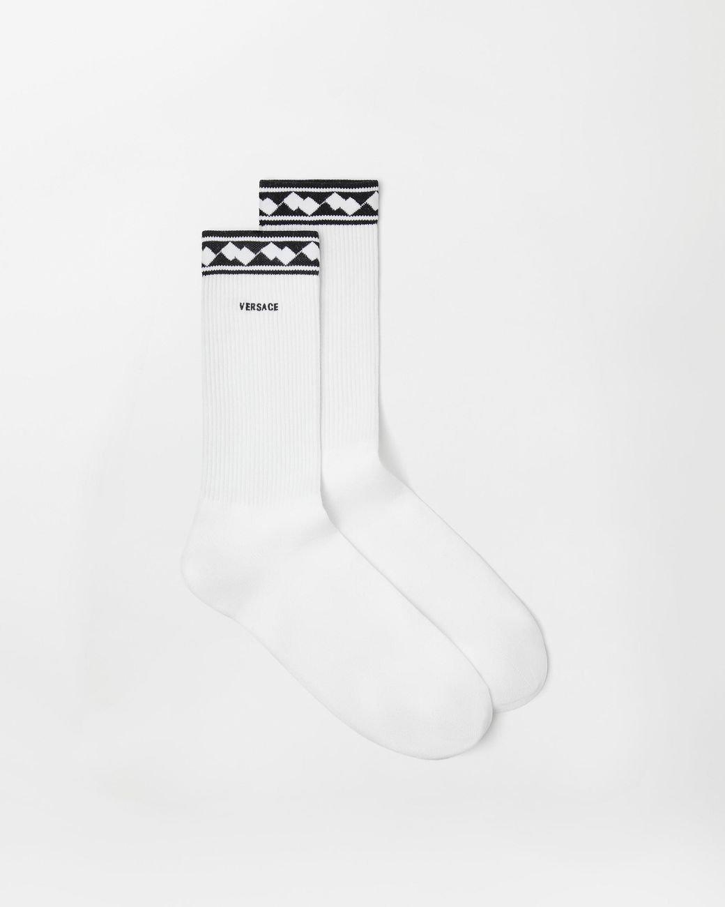 Versace White Embroidered-Logo Cotton Ribbed Socks for men