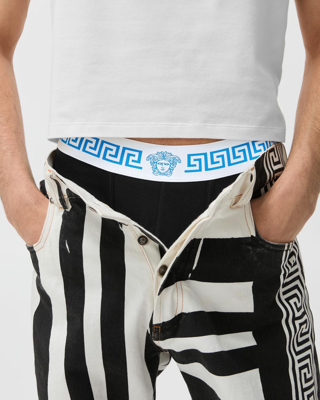 Versace Black Ribbed Cotton-Jersey Trunks for men