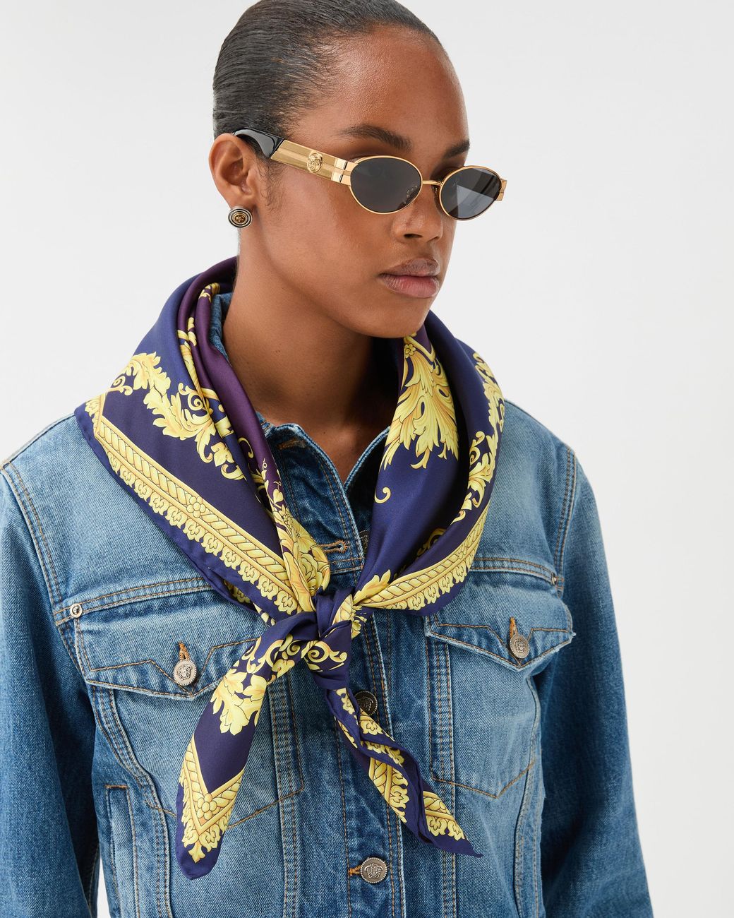 Versace Blue Printed Silk Twill Scarf 90 Cm