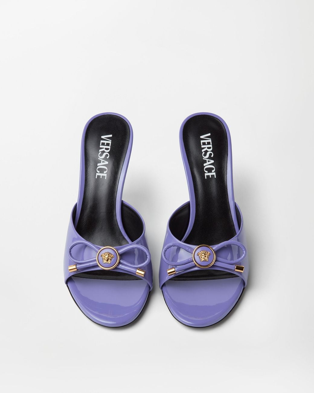 Versace White Opera Bow Patent Mules 85 Mm