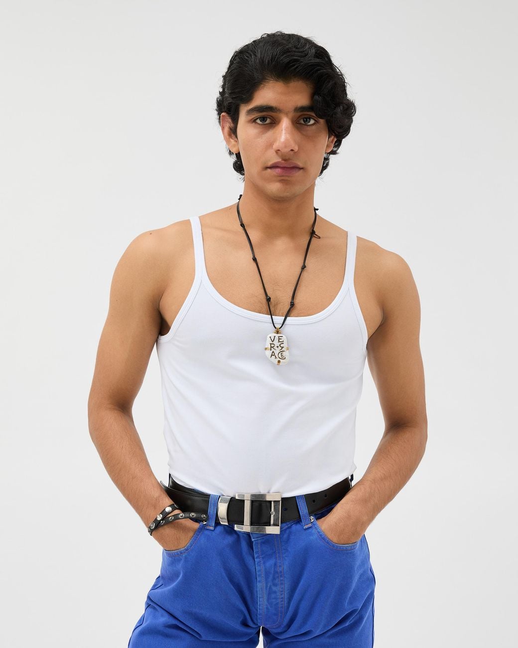 Versace White Embroidered Cotton-Jersey Tank Top for men