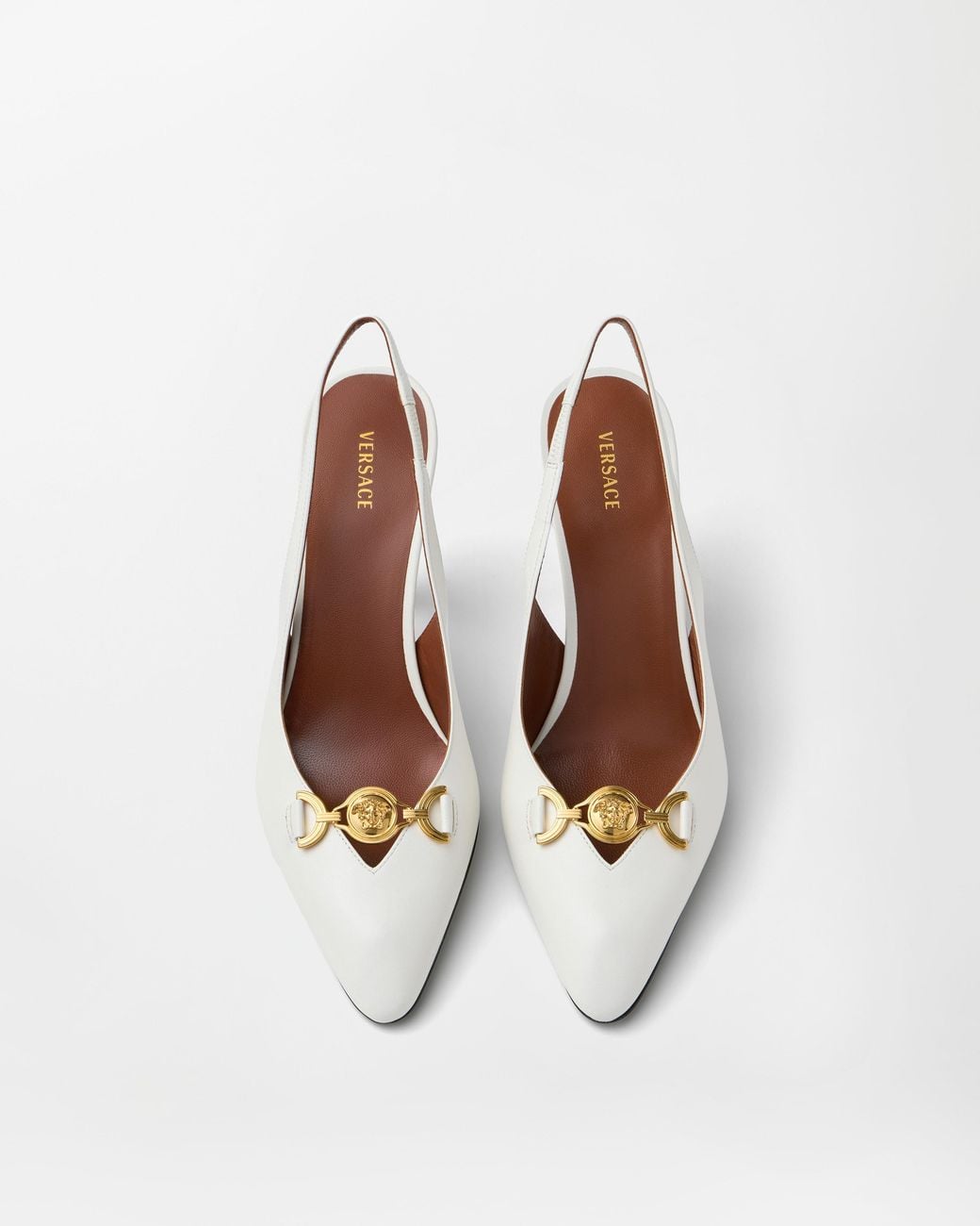 Versace White Clelia Nappa Slingbacks 90 Mm