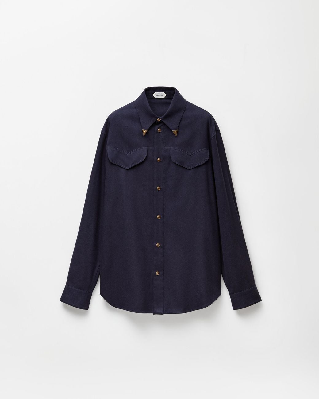 Versace Blue Herringbone Flannel Cotton Regular Shirt for men