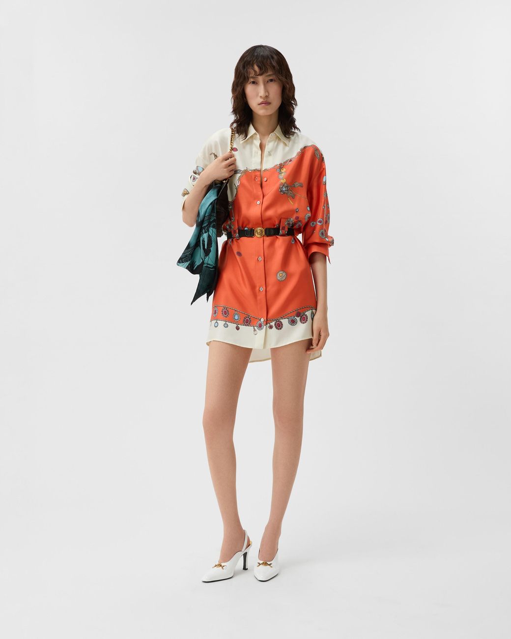 Versace Red Printed Silk Twill Mini Dress