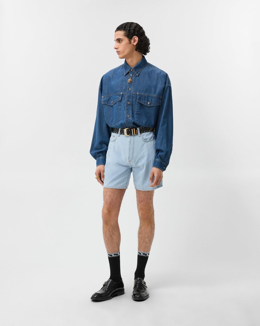 Versace Blue Chambray Denim Shorts for men