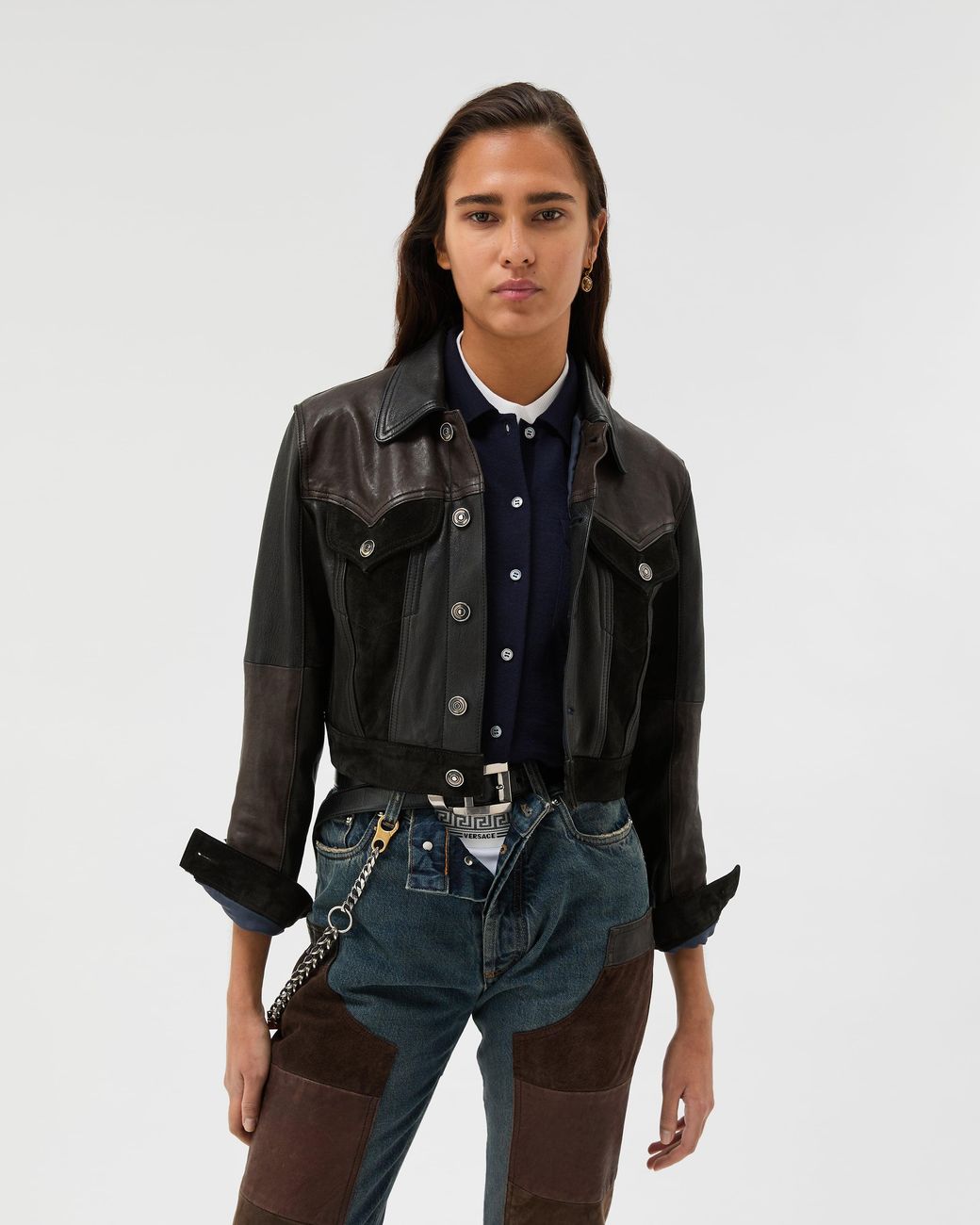 Versace Black Leather Slim Blouson