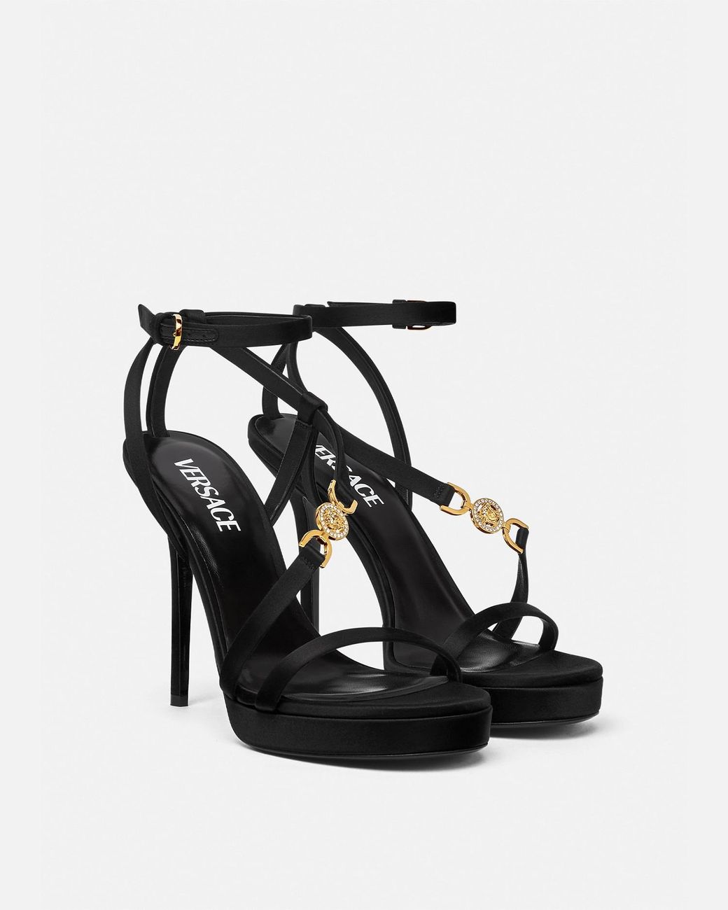 Versace White Medusa '95 Embellished Satin Sandals 115 Mm