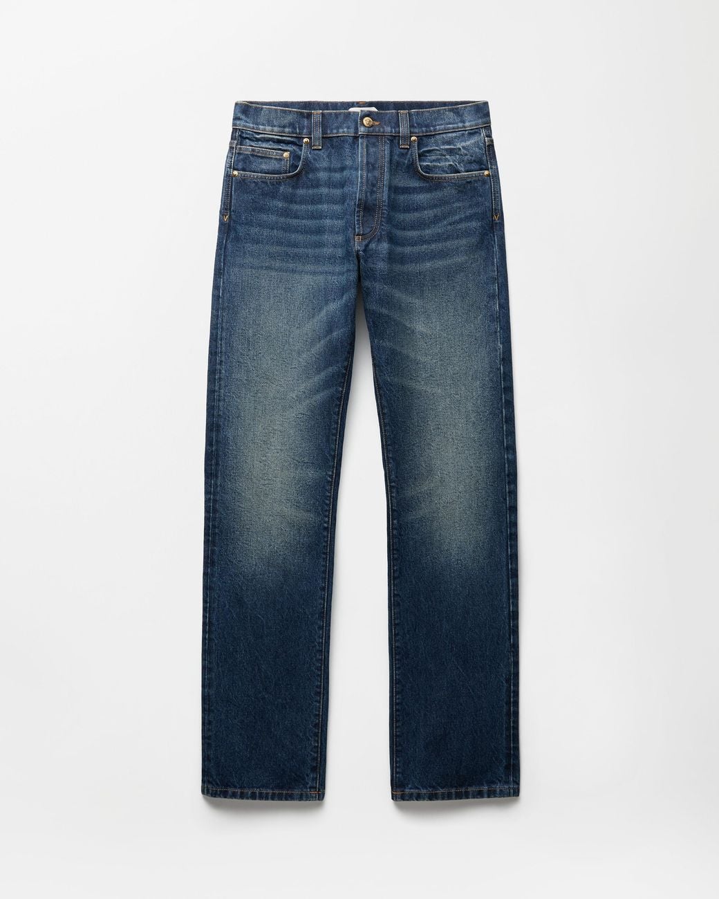 Versace Blue Straight Jeans With Embroidered Detail for men