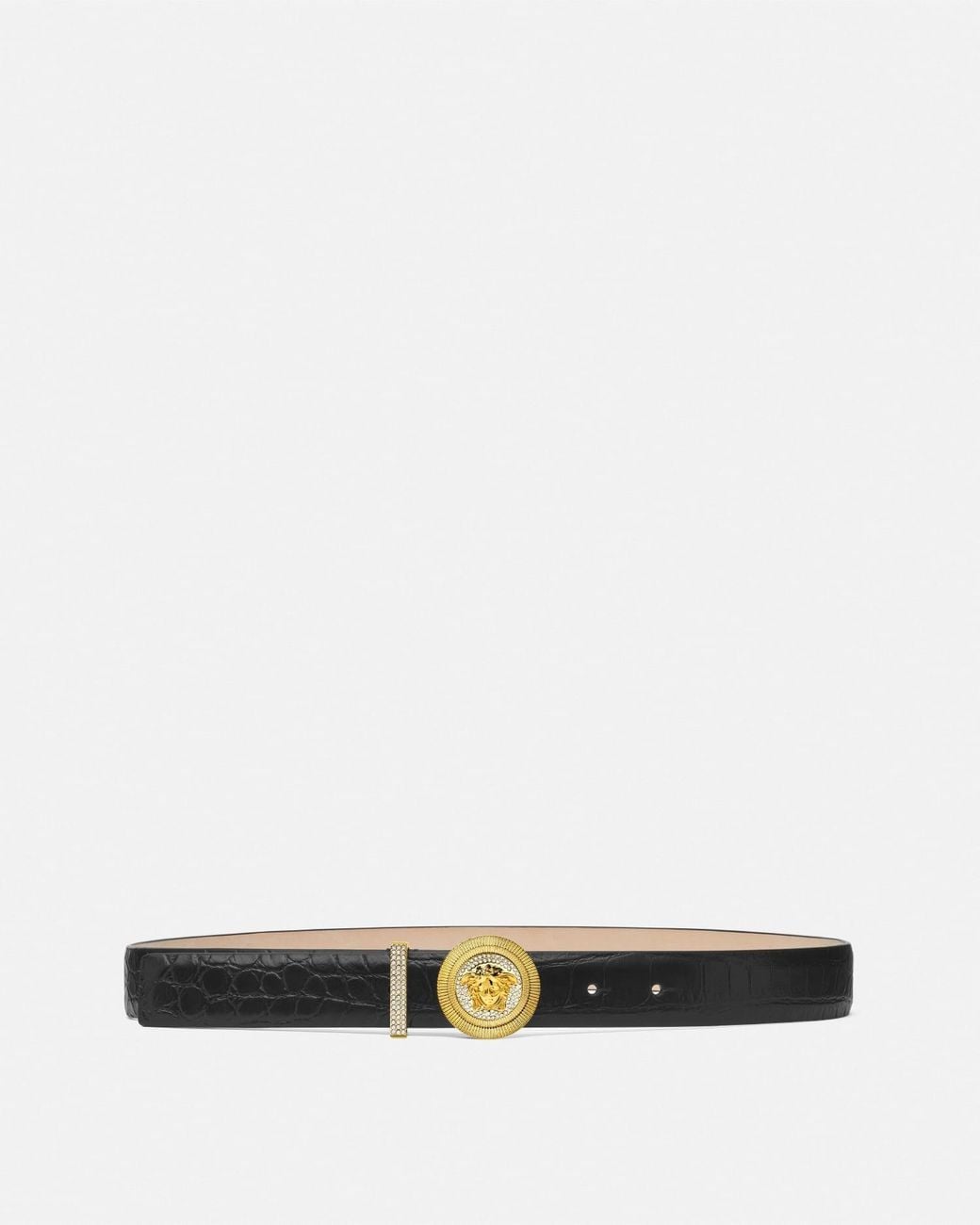 Versace White Medusa Biggie Croc-effect Belt 1.2" / 3 Cm